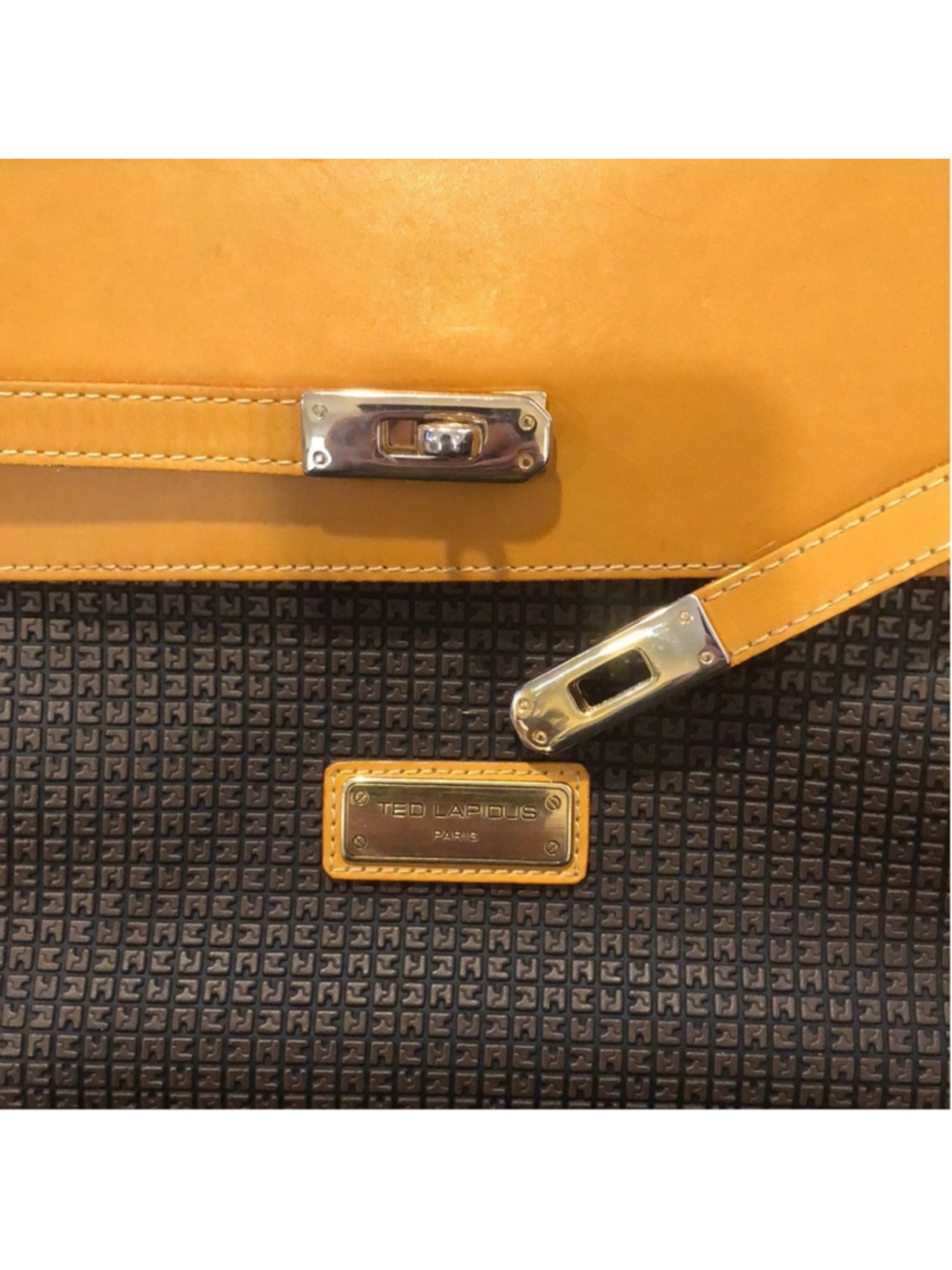 TED LAPIDUS Caramel Leather Top Handle & Monogram Embossed Crossbody Satchel - Picture 12 of 17